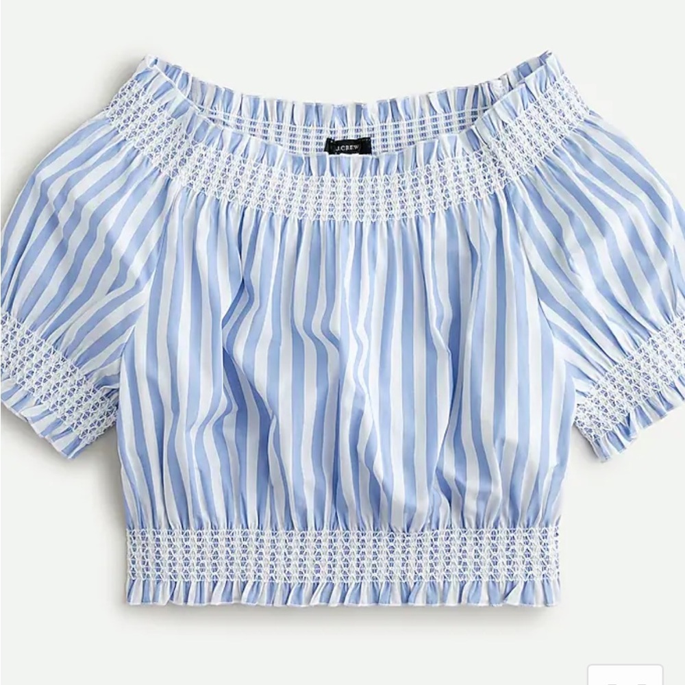 J.Crew Blue Puff-sleeve smocked top in stripe